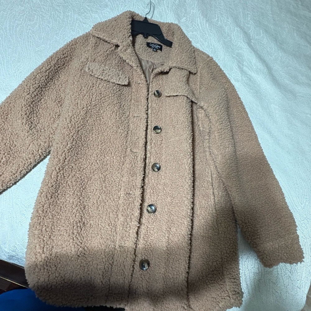 CoffeeShop New York Tan Sherpa Shirt Jacket Size S